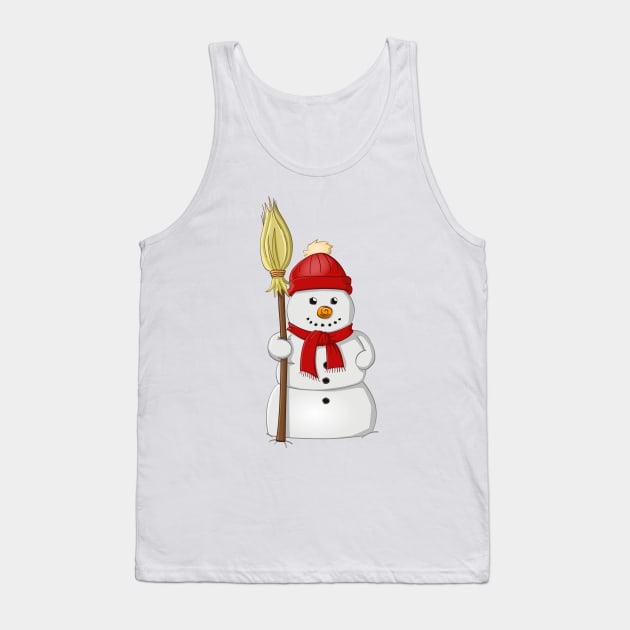 Cartoon style drawing of a funny snowman with a red bonnet and scarf Tank Top by Stefs-Red-Shop